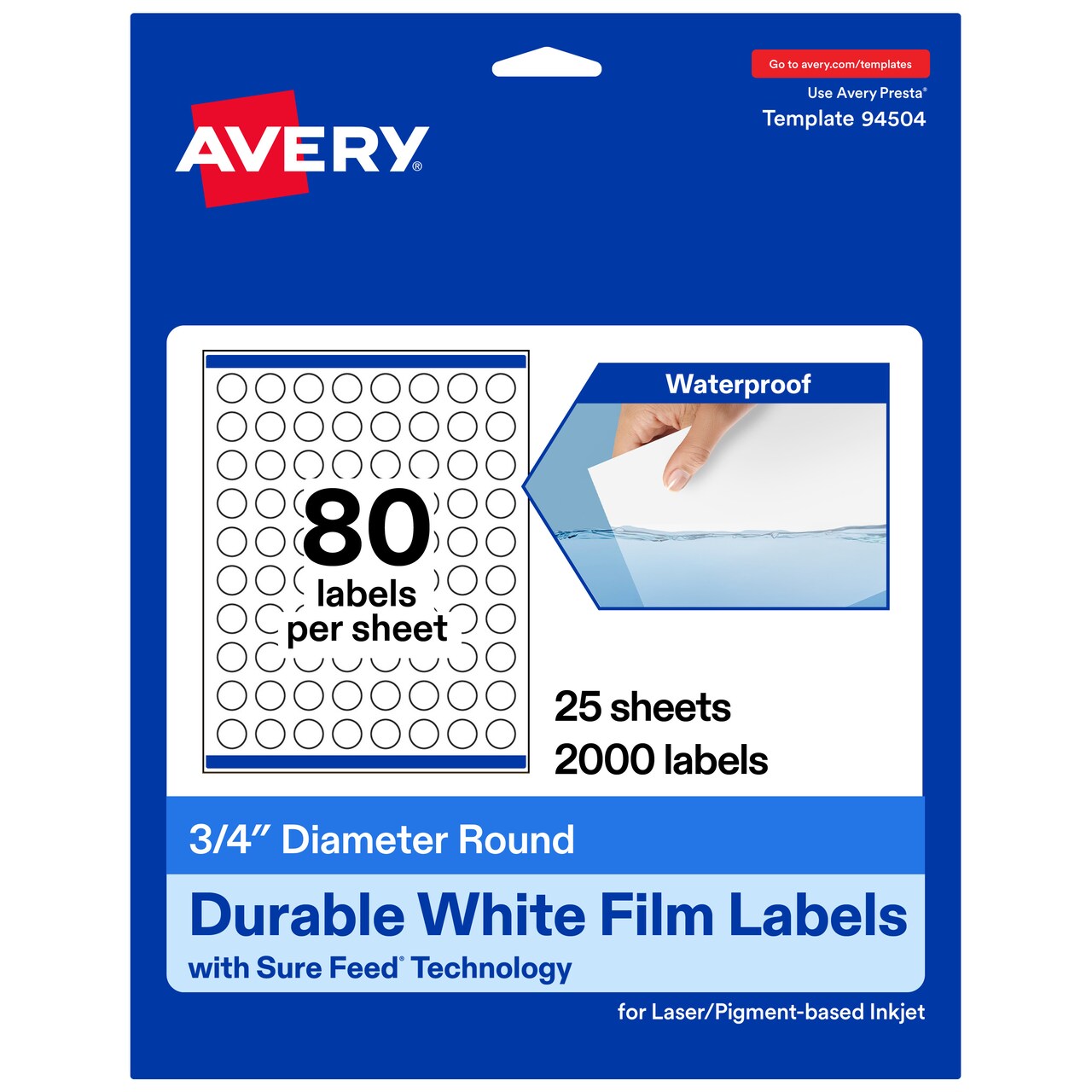 Avery Durable Waterproof Round Labels with Sure Feed, .75" diameter